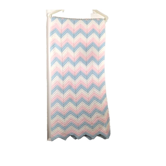 HANDMADE CROCHET AFGAN Baby girl boy pink blue blanket nursery 69 X 40 - Picture 1 of 3